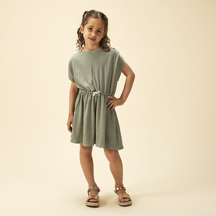 Robe manches courtes imprimées fleurs fantaisie pour fille - Gris chiné