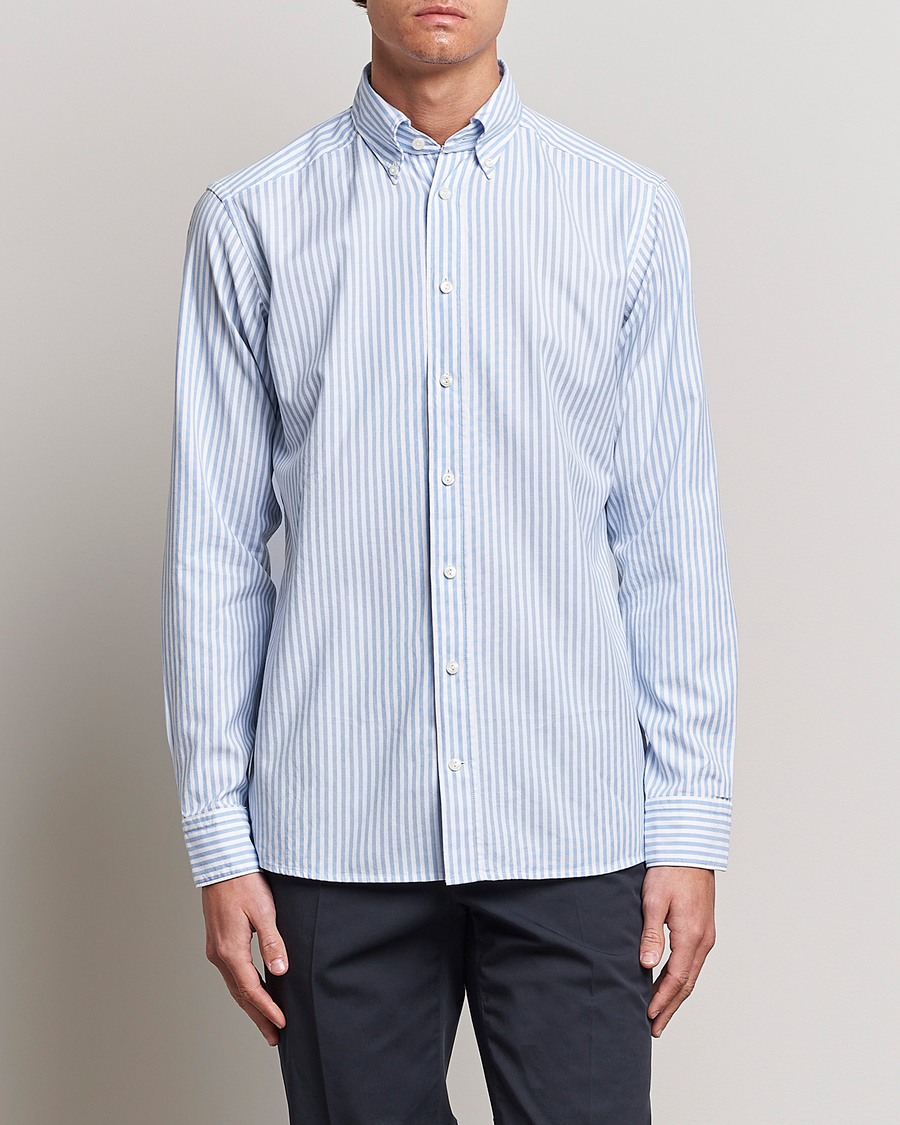 Eton Slim Fit Royal Oxford Stripe Button Down Light Blue