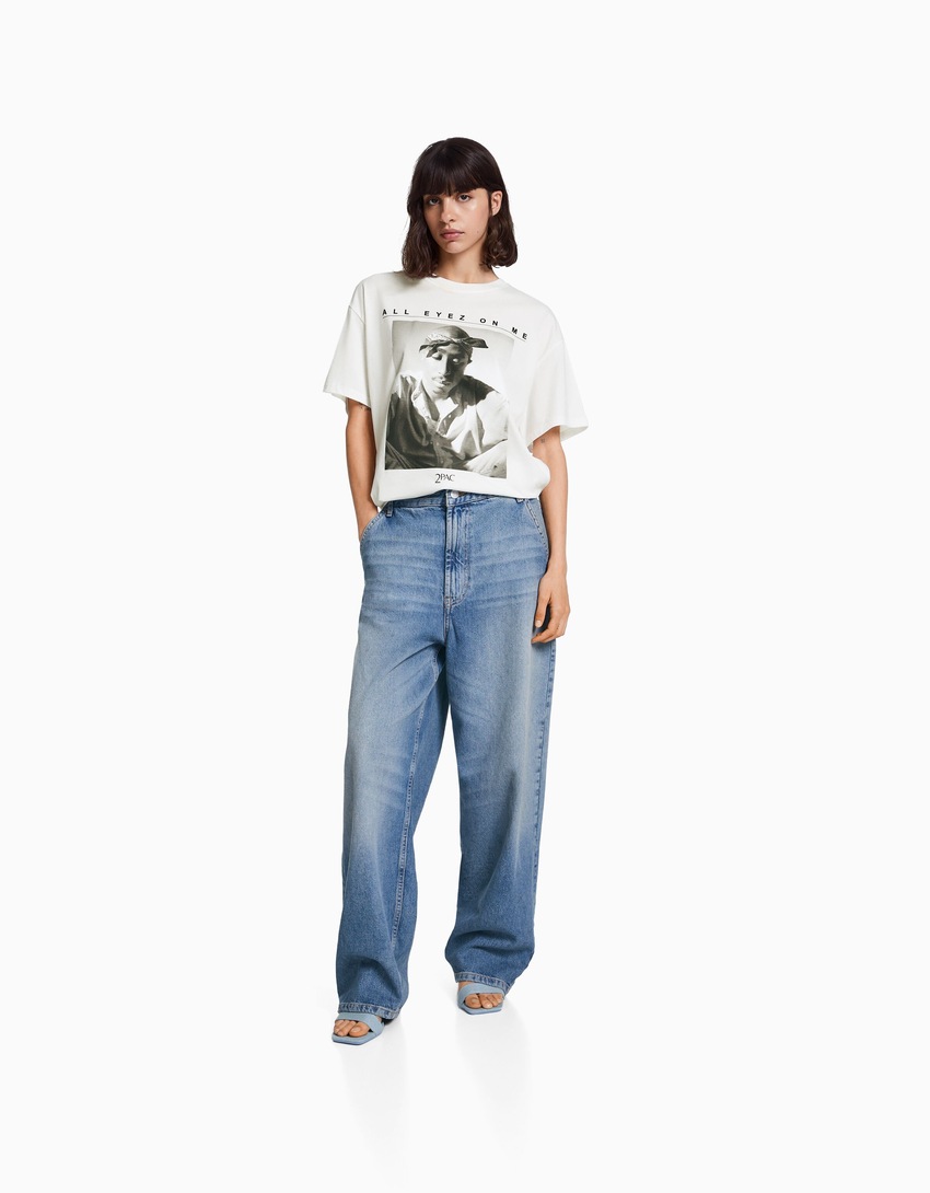 Camiseta Tupac de manga curta e corte regular