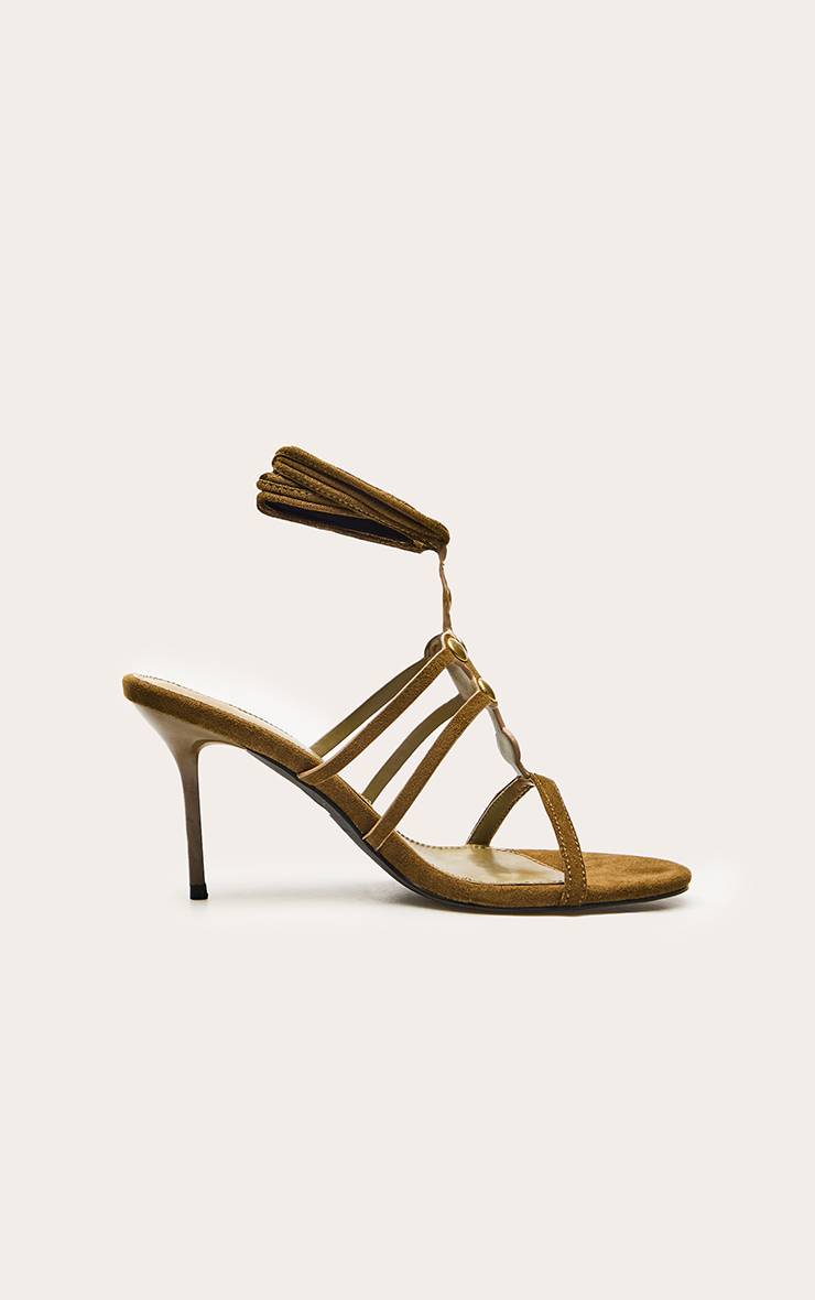 Kaki Sandales À Talons En Synthétique À Lacets Et Clous