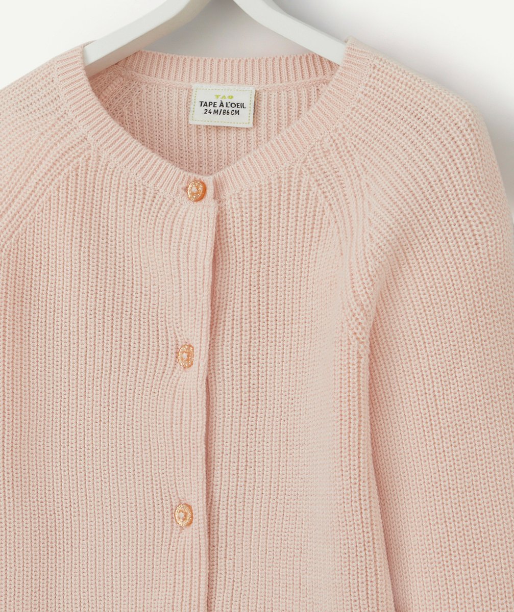 CARDIGAN BÉBÉ FILLE EN COTON ROSE ET BOUTONS PAILLETÉS
