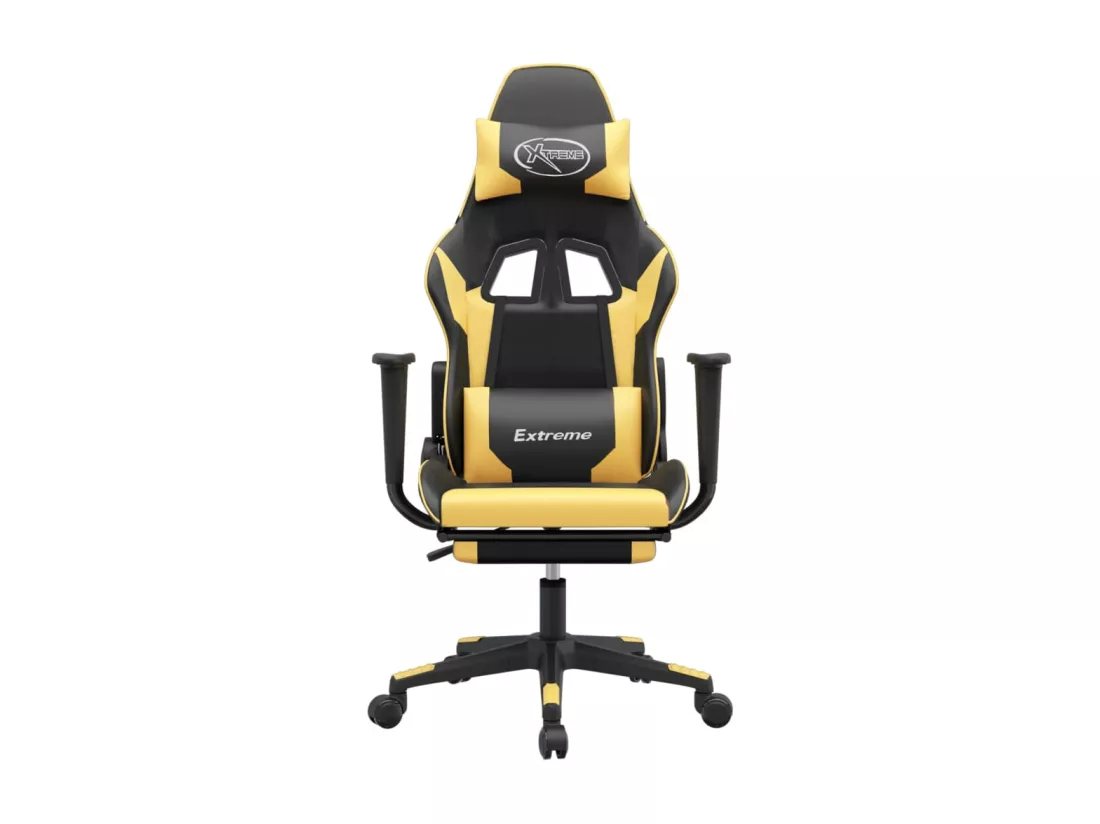 Chaise de jeu avec repose-pied Noir et doré Similicuir