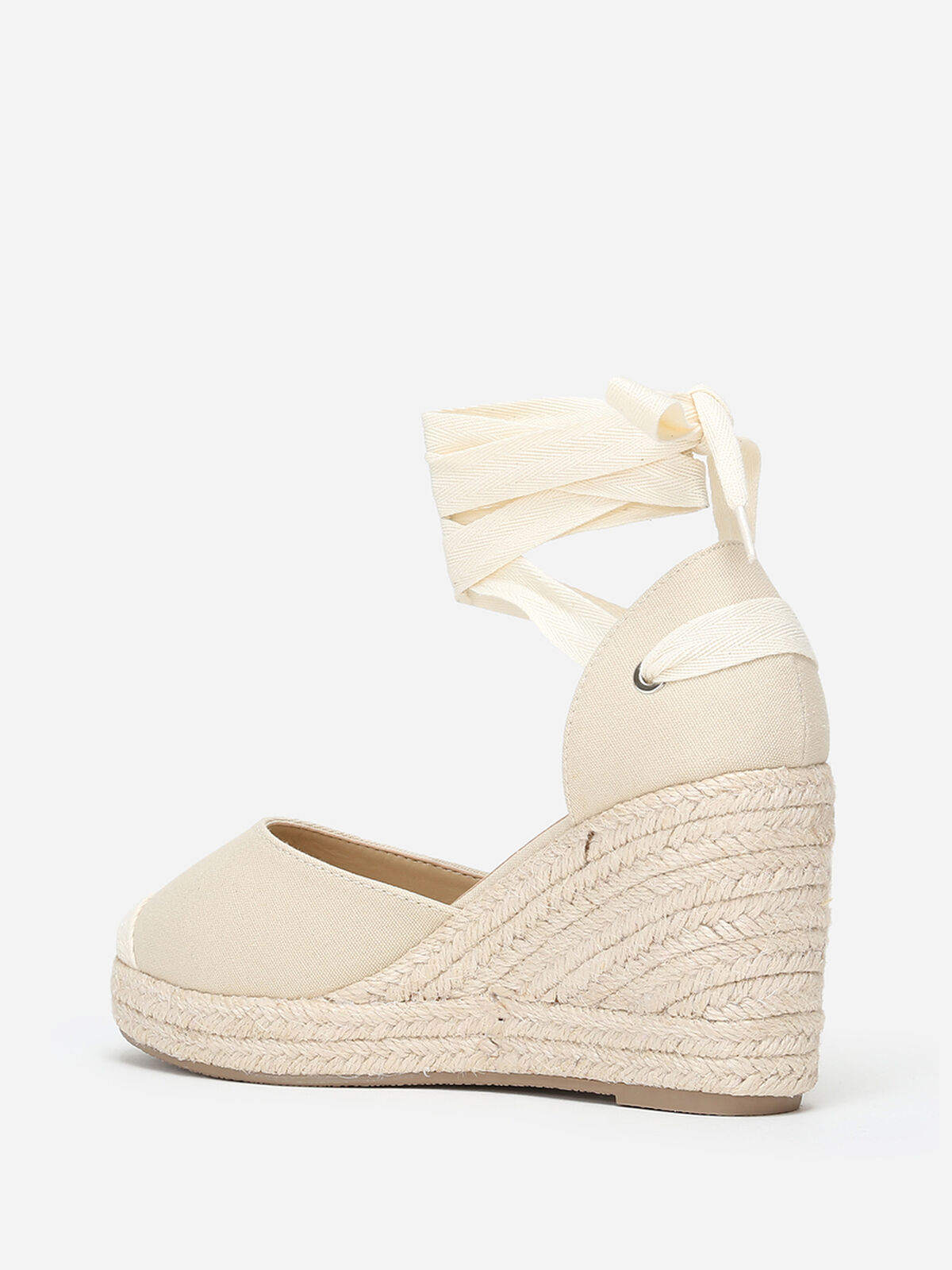 Espadrilles compensées avec ruban à nouer- Beige