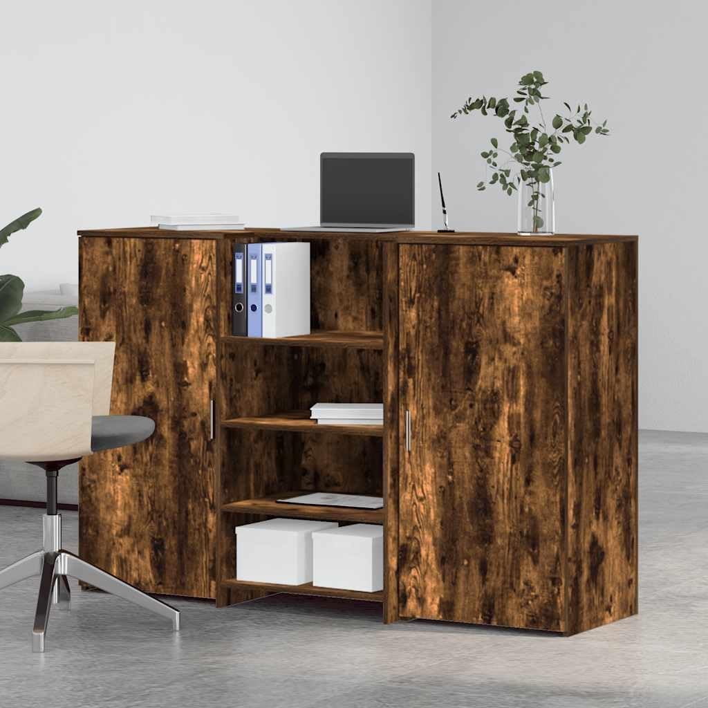 Empfangstheke Räuchereiche 155x50x103,5 cm, robuster Holzwerkstoff, vielseitiger Schreibtisch mit Stauraum für Büro und Praxis, ideal für Kundenempfang