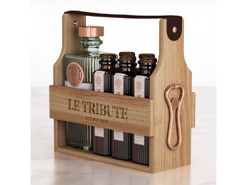 Le Tribute Geschenkset Gin & Tonic Holzbox 1 x 0.7 l & 6 x Geschenkbox mit Spirituose und Erfrischungsgetränk