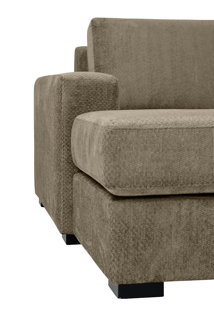 Modern Living U-sofa Sjeselong venstre med 2-seter og cosy corner høyre.Tekstil Movie 13/1 Light Khaki med Arm A og ben 2 sortbeiset eik.