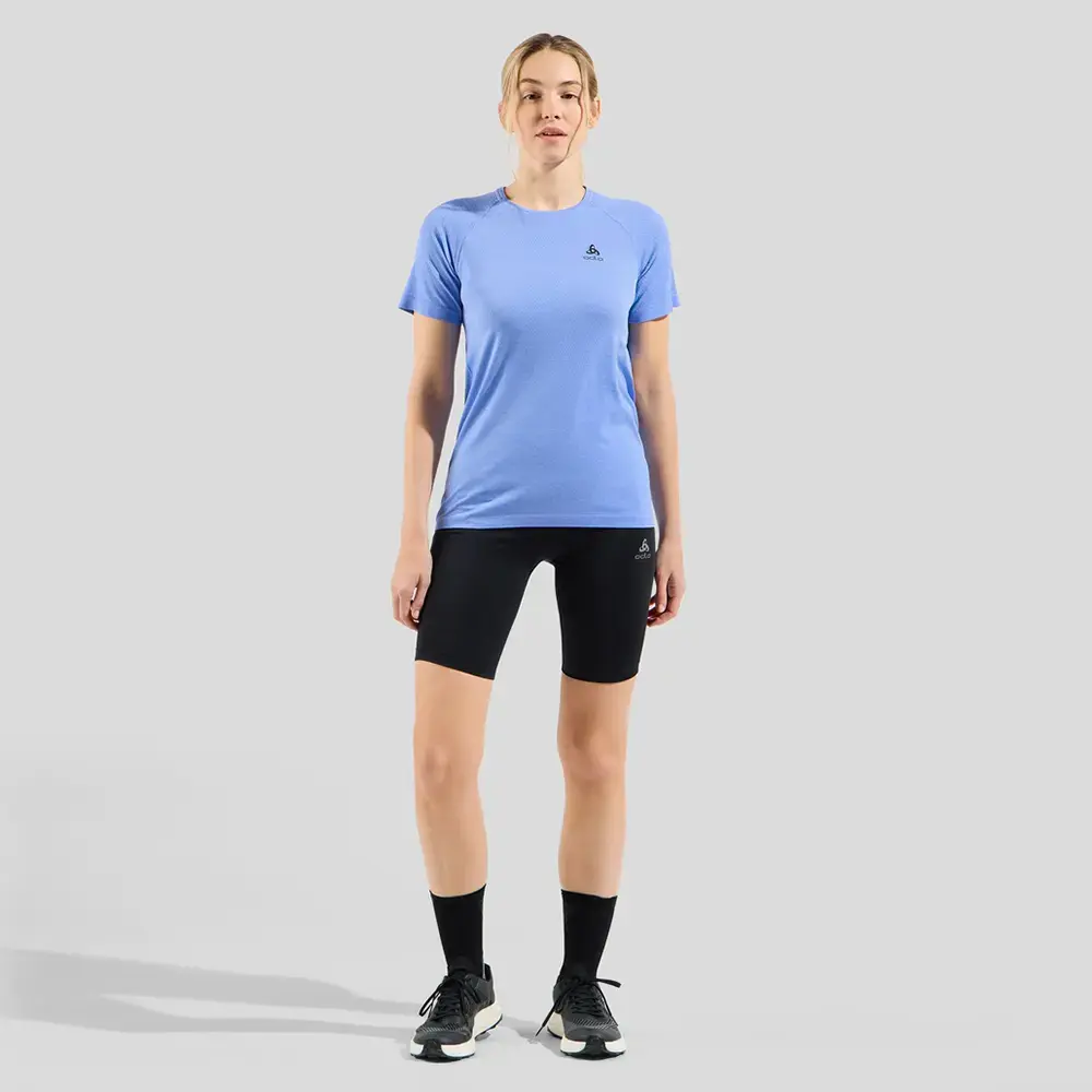 Odlo Essential Seamless Hardloopshirt Korte Mouwen Blauw Melange Dames