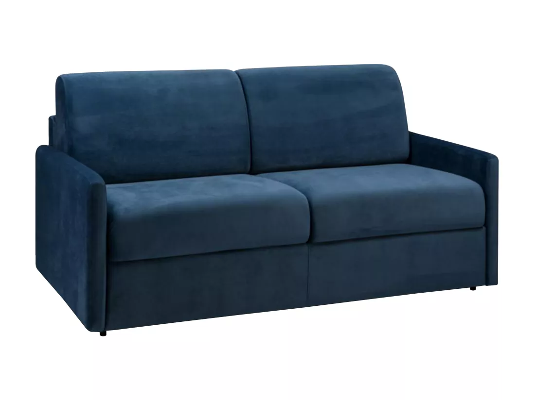 Canapé 3 places convertible express en velours bleu nuit - Couchage 140 cm - Matelas 18 cm CALIFE