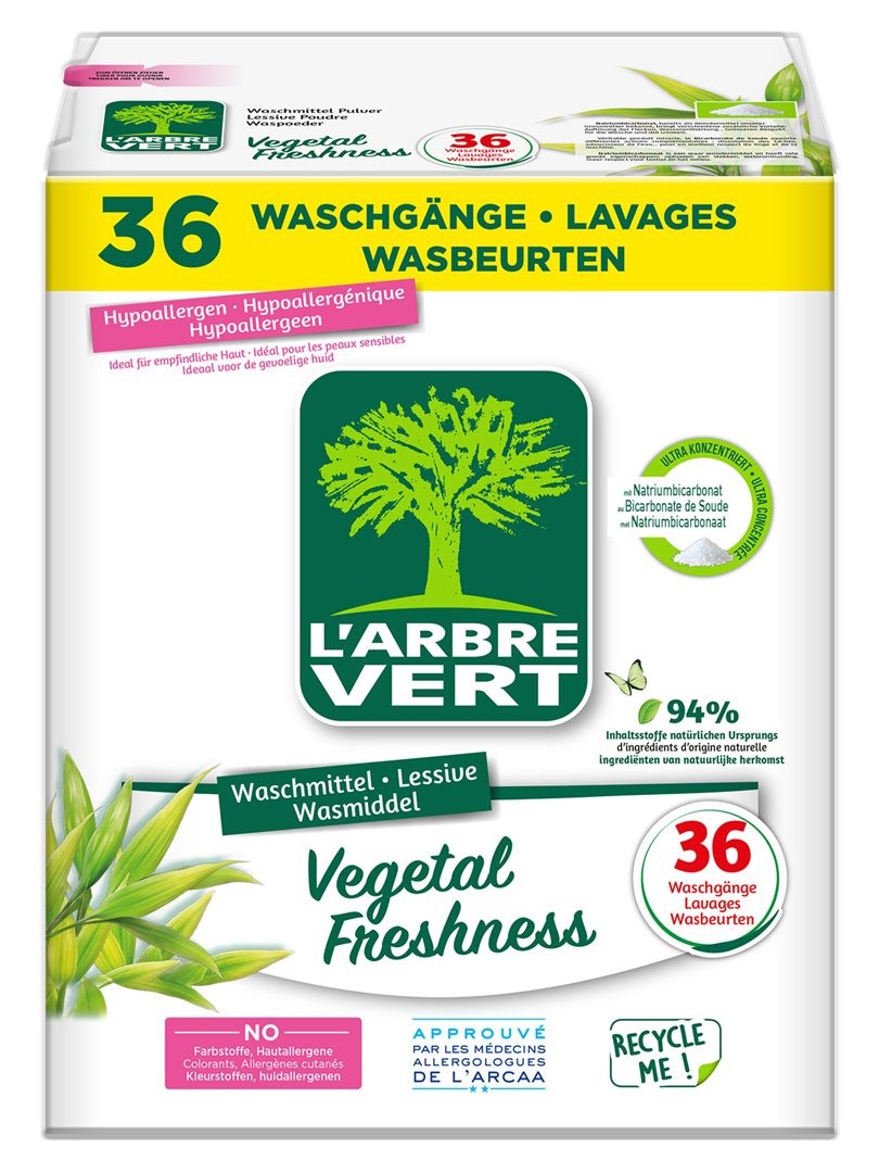 L'ARBRE VERT Waschmittel<br>1.8 kg, Karton, Pulver, Vegetal Freshness
