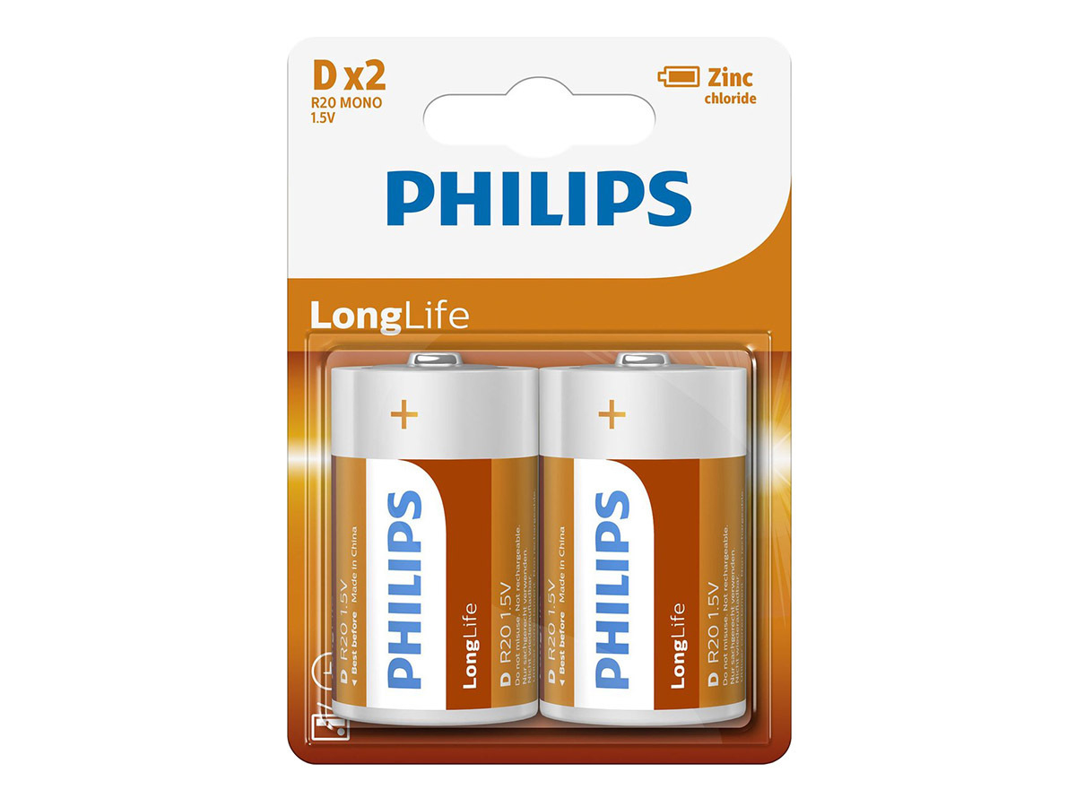 Philips LongLife D batterijen - 2 stuks