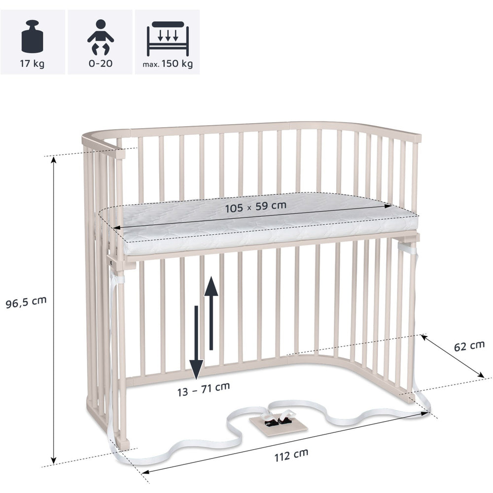 Køb babybay® Bedside Crib Beige Varnished Boxspring Xxl Co-Sleeper Babyseng