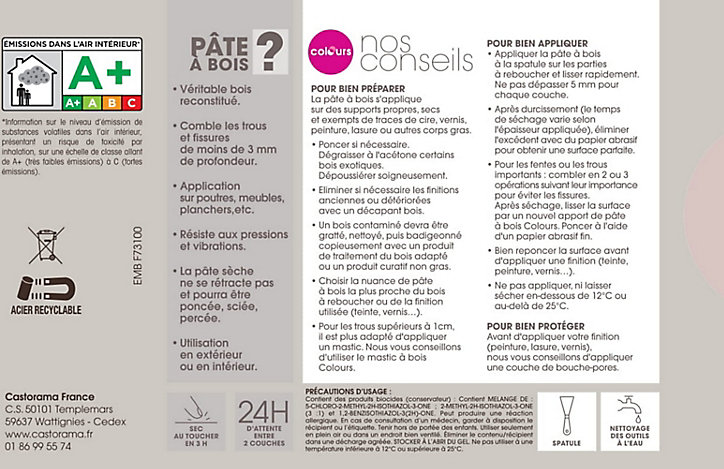 Pâte à bois rebouche fissures et imperfections naturel Colours 500g