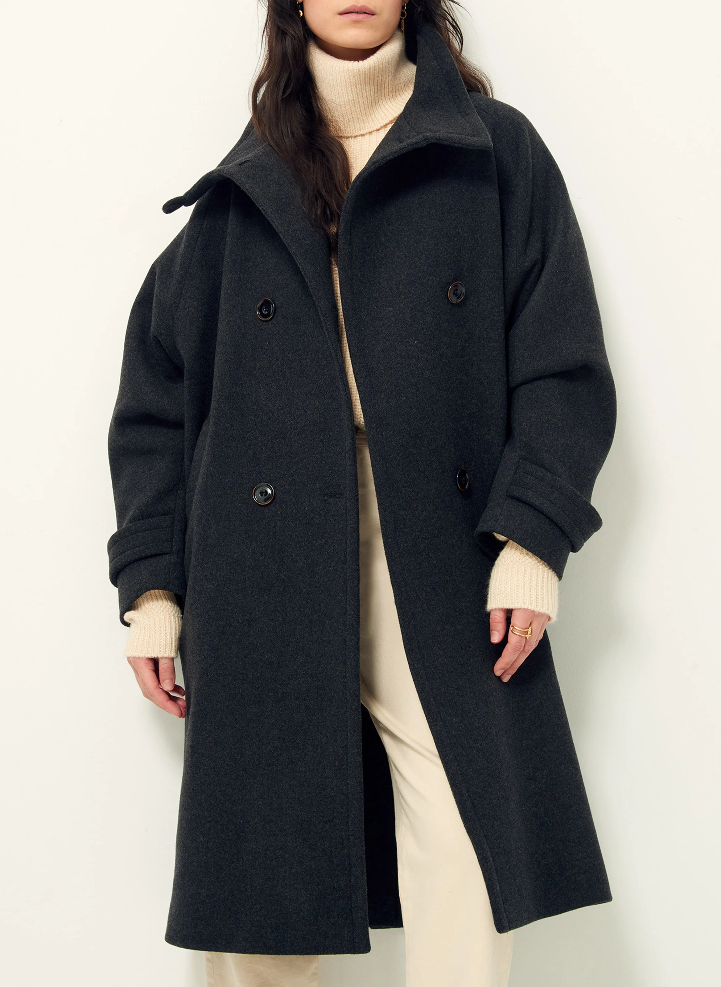BLEECKO - Manteau col montant en laine mélangée | Noir