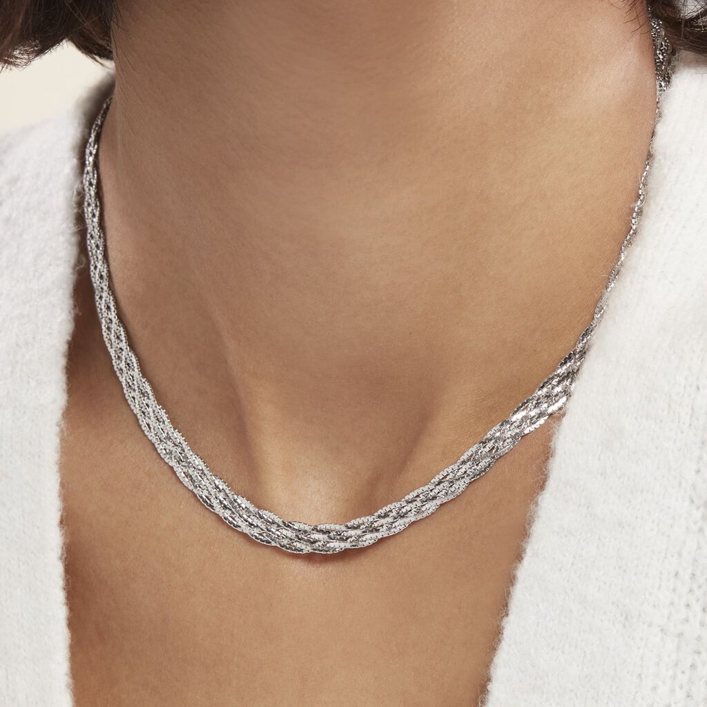 Collier Maille Argent Blanc Elae Maille Tresse
