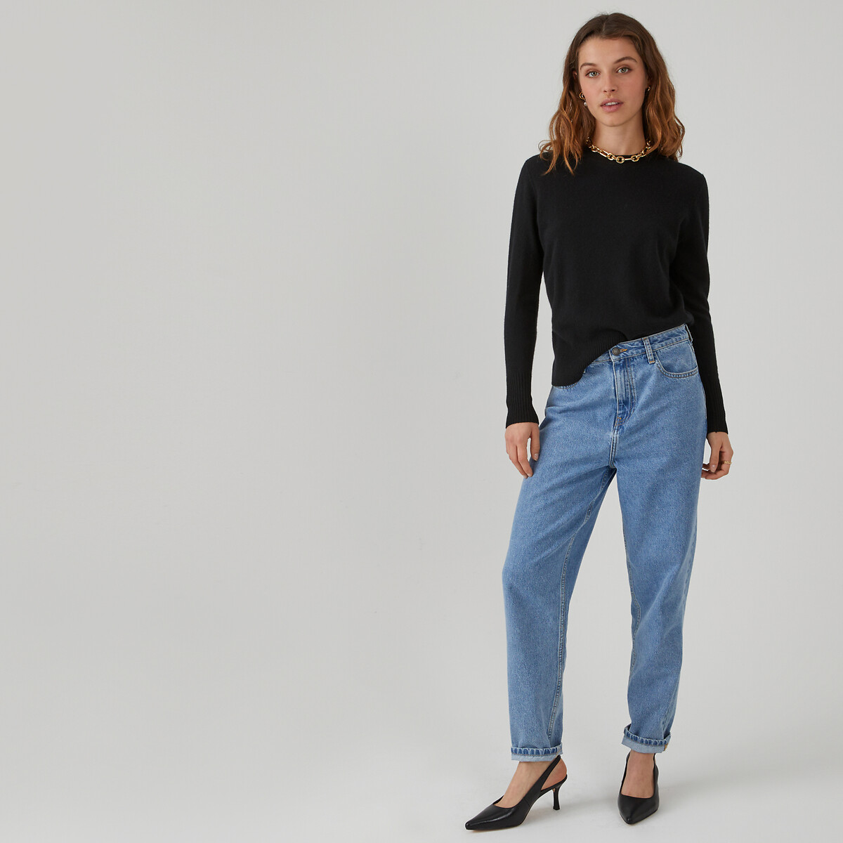 COLEÇÕES LA REDOUTE<br>Suéter de gola redonda em malha fina de cashmere
