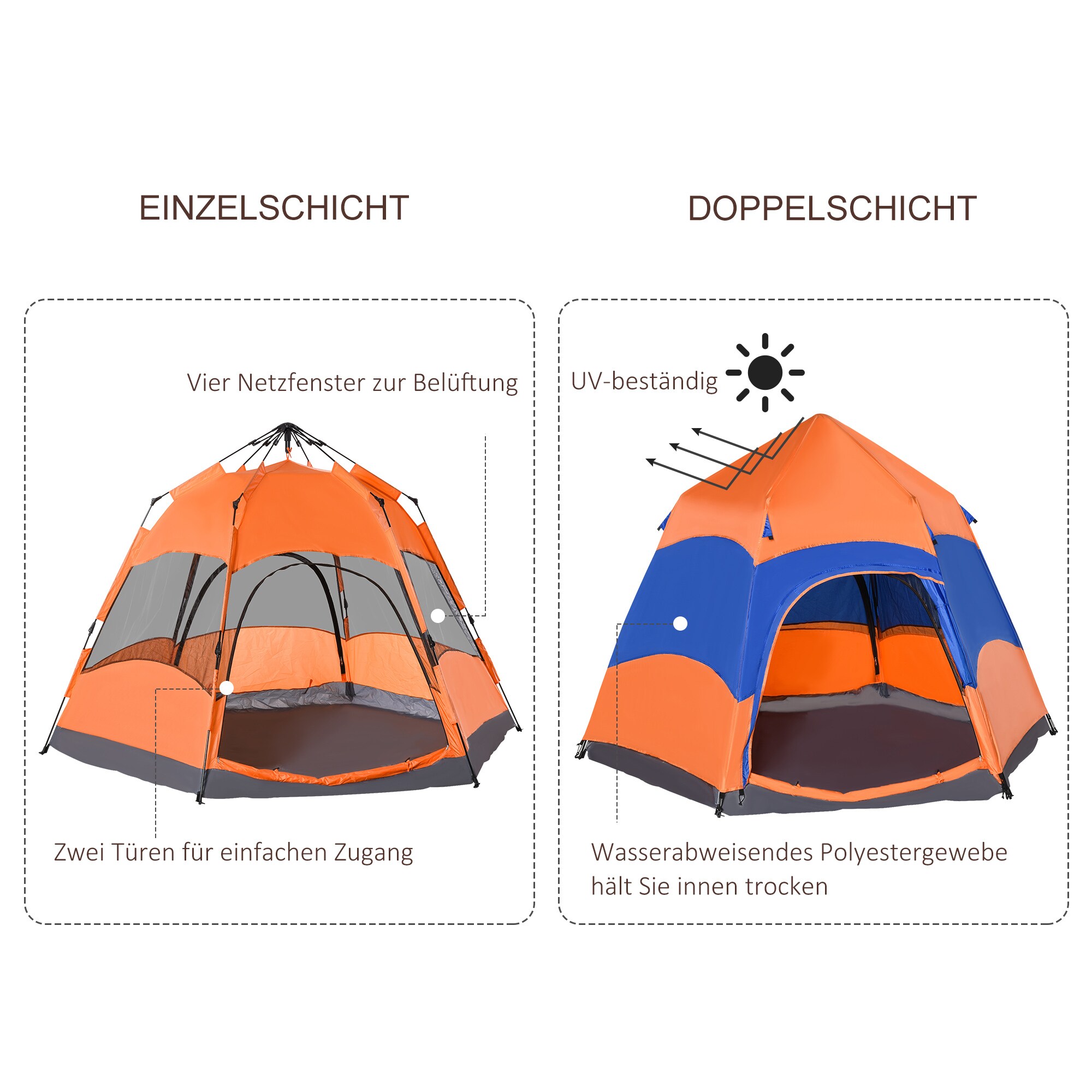Outsunny Doppelwandzelt für 5–6 Personen orange, blau 280 x 280 x 170 cm (LxBxH)