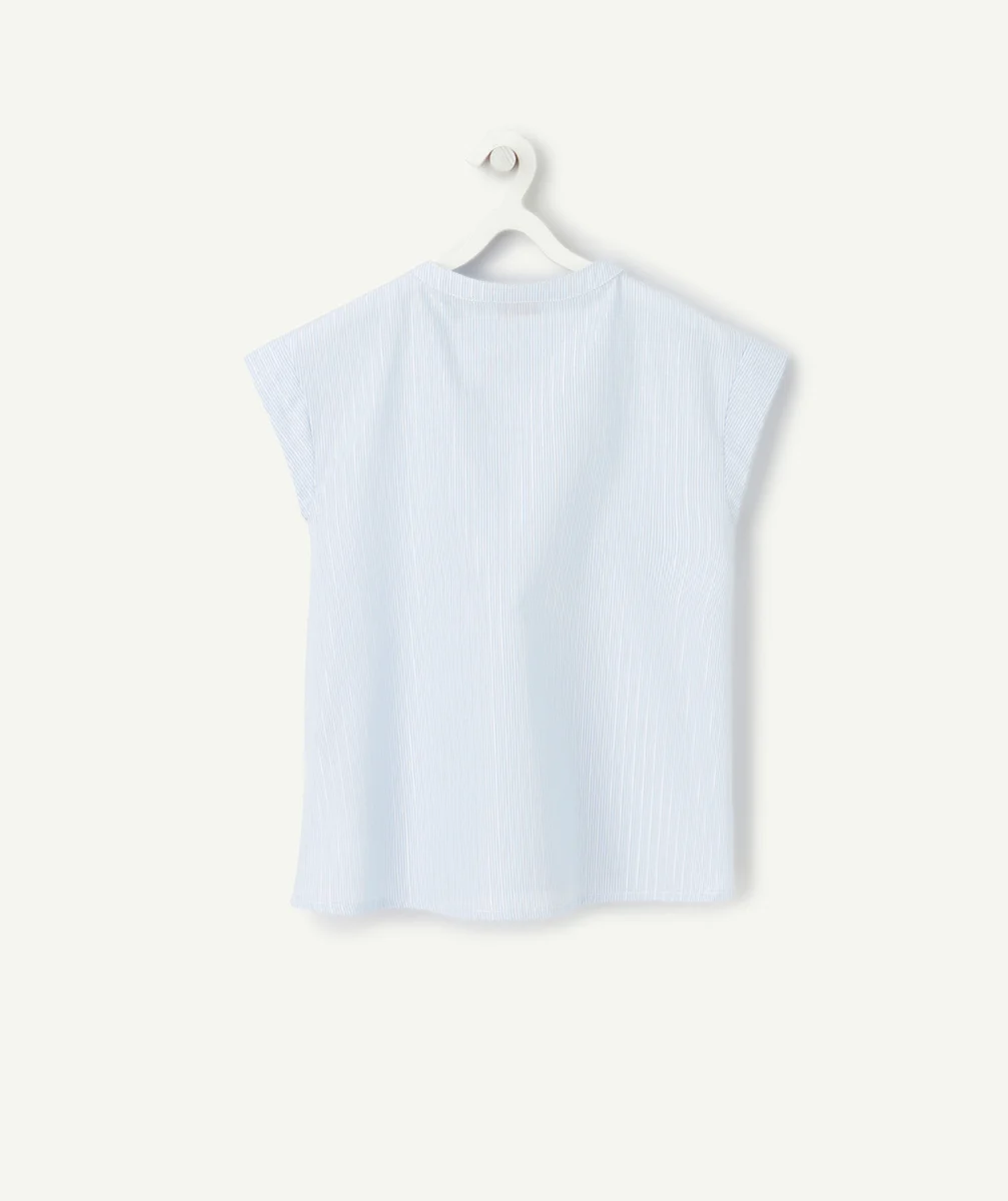 BLOUSE MANCHES COURTES FILLE IMPRIMÉ À RAYURES BLEUES