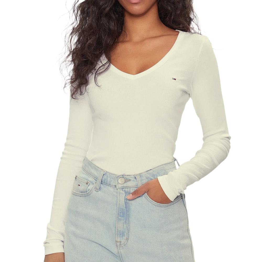 Tommy Hilfiger T-shirt Manches Longues Blanche Femme Tommy Hilfiger Essential
