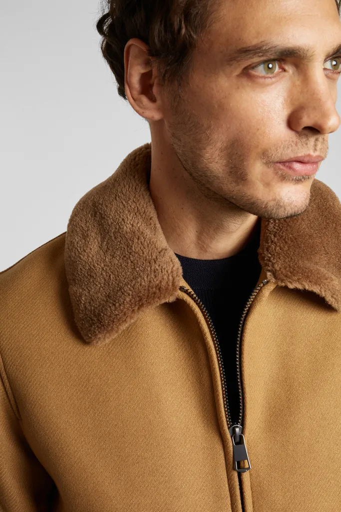 Blouson col effet mouton en laine vierge fabriqué en France L'Exception Paris