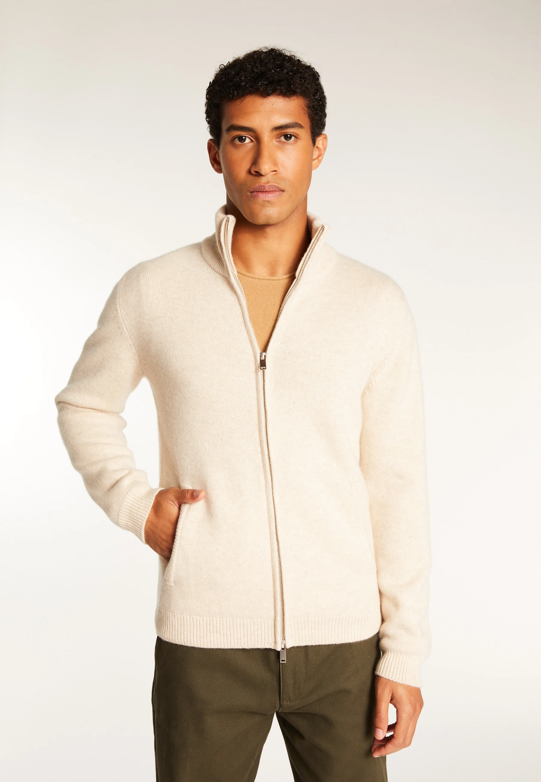 ELYSÉE DUO - Gilet zippé en cachemire 6 fils | Beige