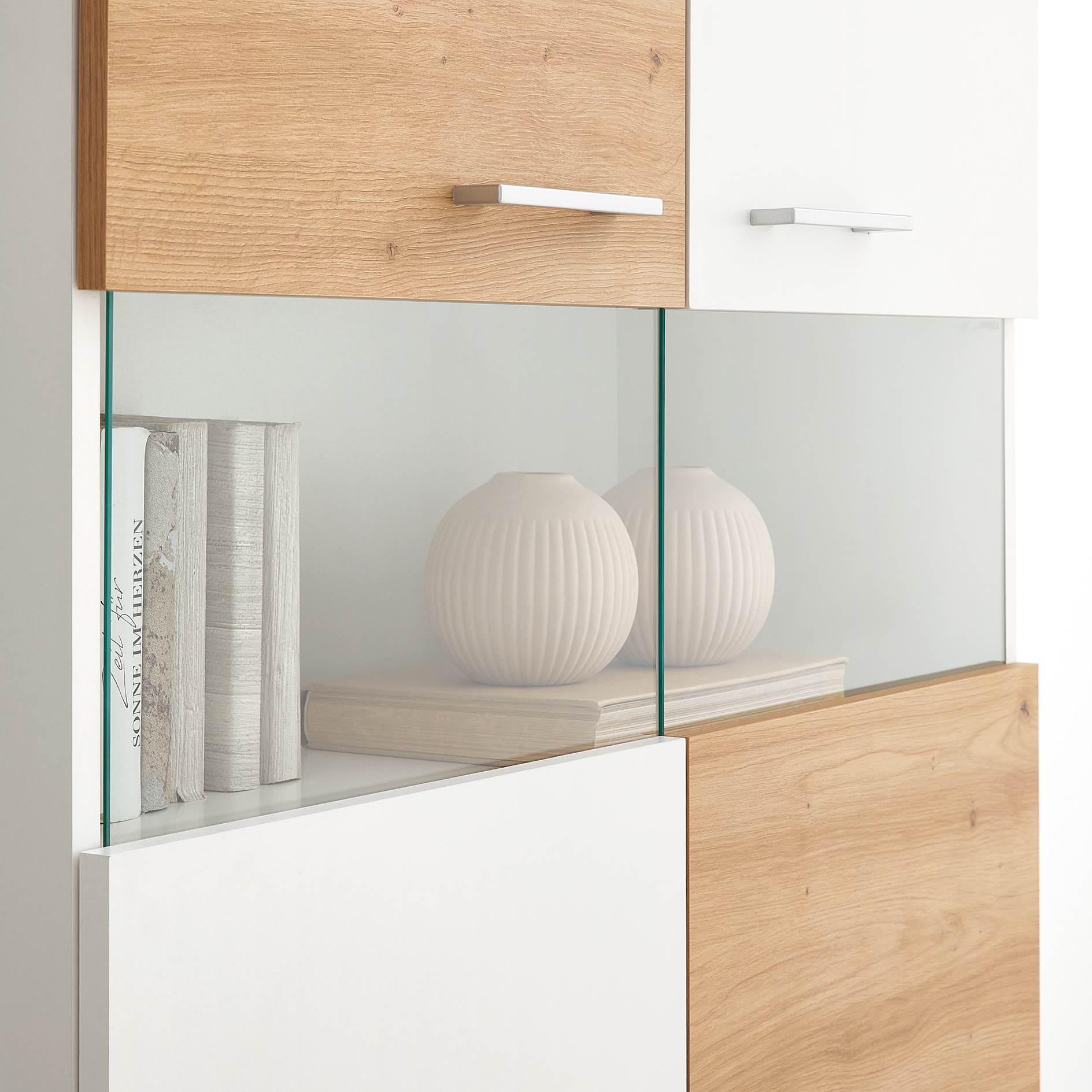 Vitrine - Alpinweiß - Artisan Eiche - 85 cm