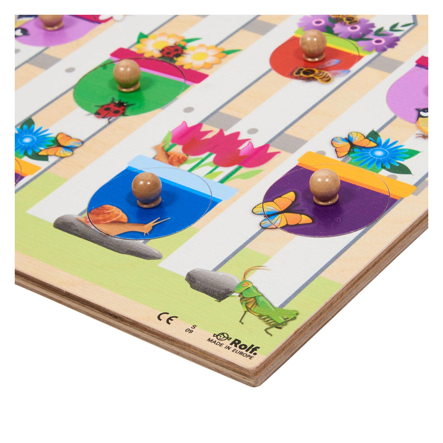 Rolf - Houten Noppenpuzzel Bloemen, 10st.