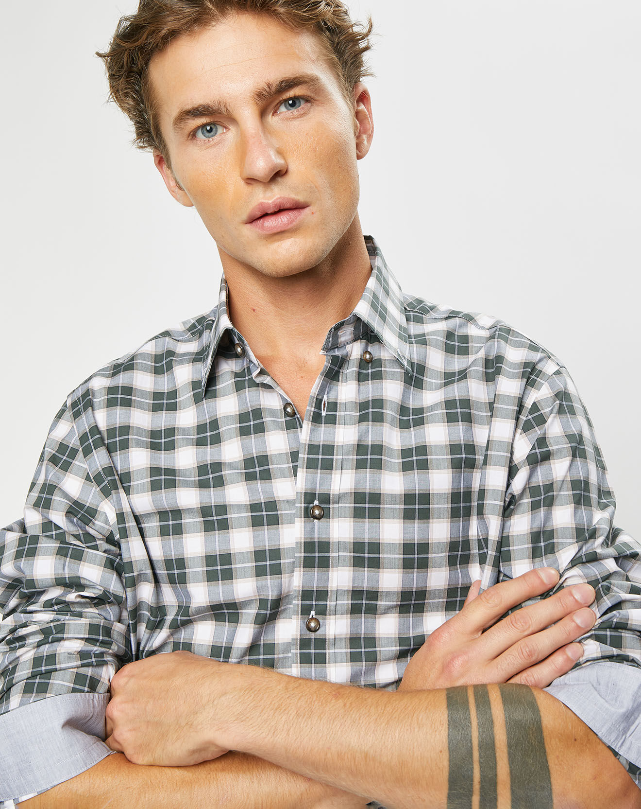 Hackett London Chemise Classic Fit à carreaux blanc/vert
