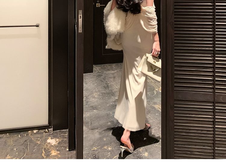 Faiar - Effen maxi-kokerjurk met strass-steentjes
