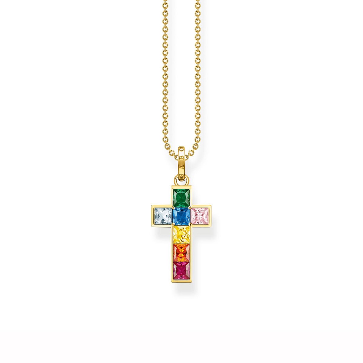 Collier Thomas Sabo argent doré croix oxydesarc-en-ciel