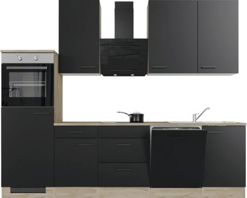 Flex Well keukenblok met apparatuur Capri 280 cm zwart mat gedemonteerd omkeerbaar uitvoering 00012602