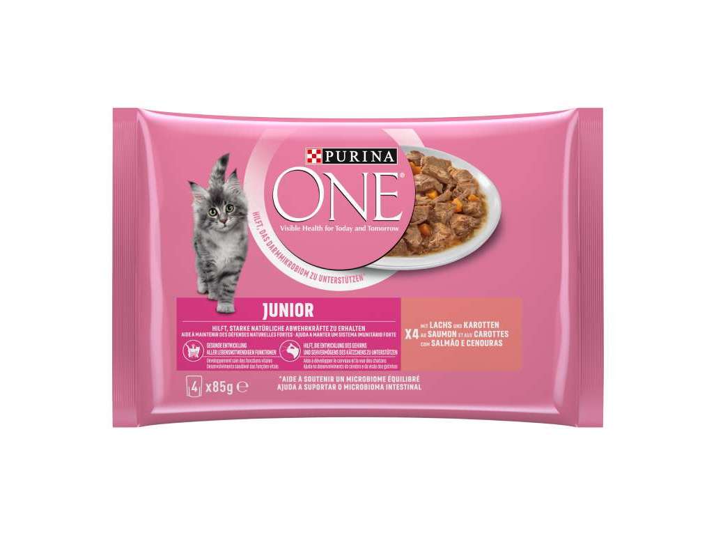 COMIDA HÚMIDA PARA GATO PURINA ONE JÚNIOR COM SALMÃO 4X85G
