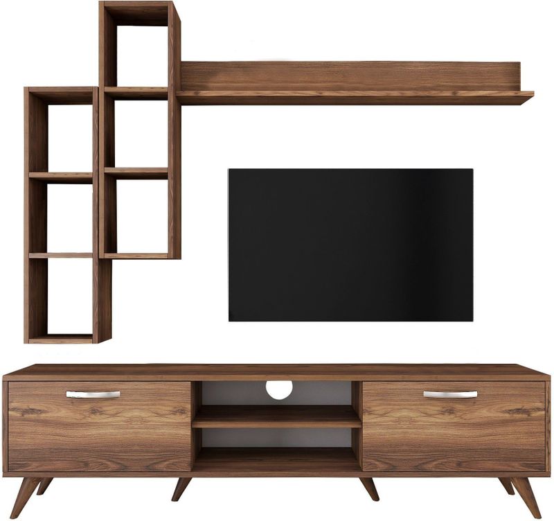 M16 - TV-meubel - Walnoot - 100% Melamine - 180 cm - 49 cm Hoogte - 35 cm Diepte