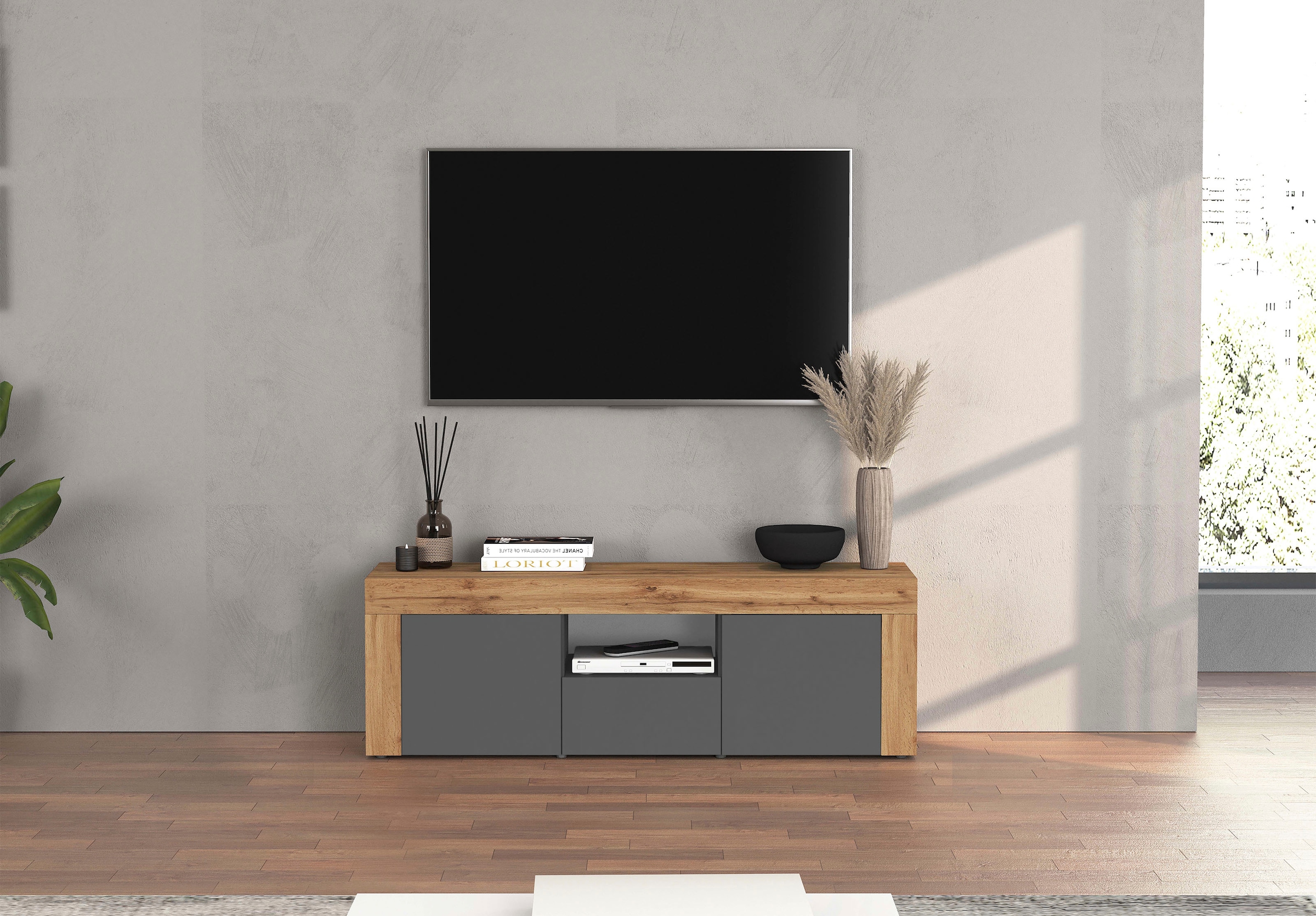 INOSIGN Lowboard »CHRONOS Breite 155 cm mit 2 Türen, 1 Schublade,1 offenes Fach« 1 Stk. tlg. TV-Board, Sideboard niedrig, Grifflos mit Push to Open 'Made in Italy'