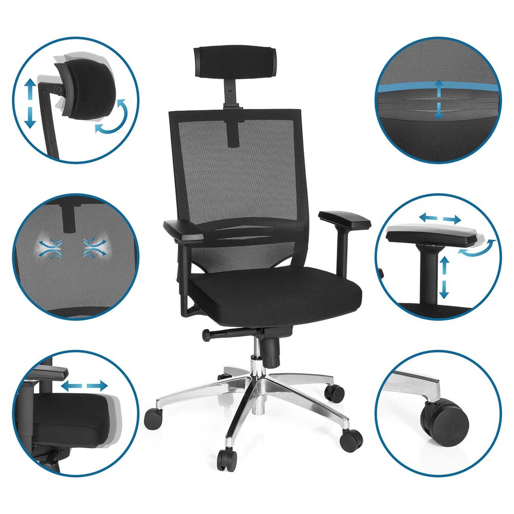Profi Bürostuhl PORTO MAX HIGH Stoff/Netzstoff mit Armlehnen (höhenverstellbar) hjh OFFICE