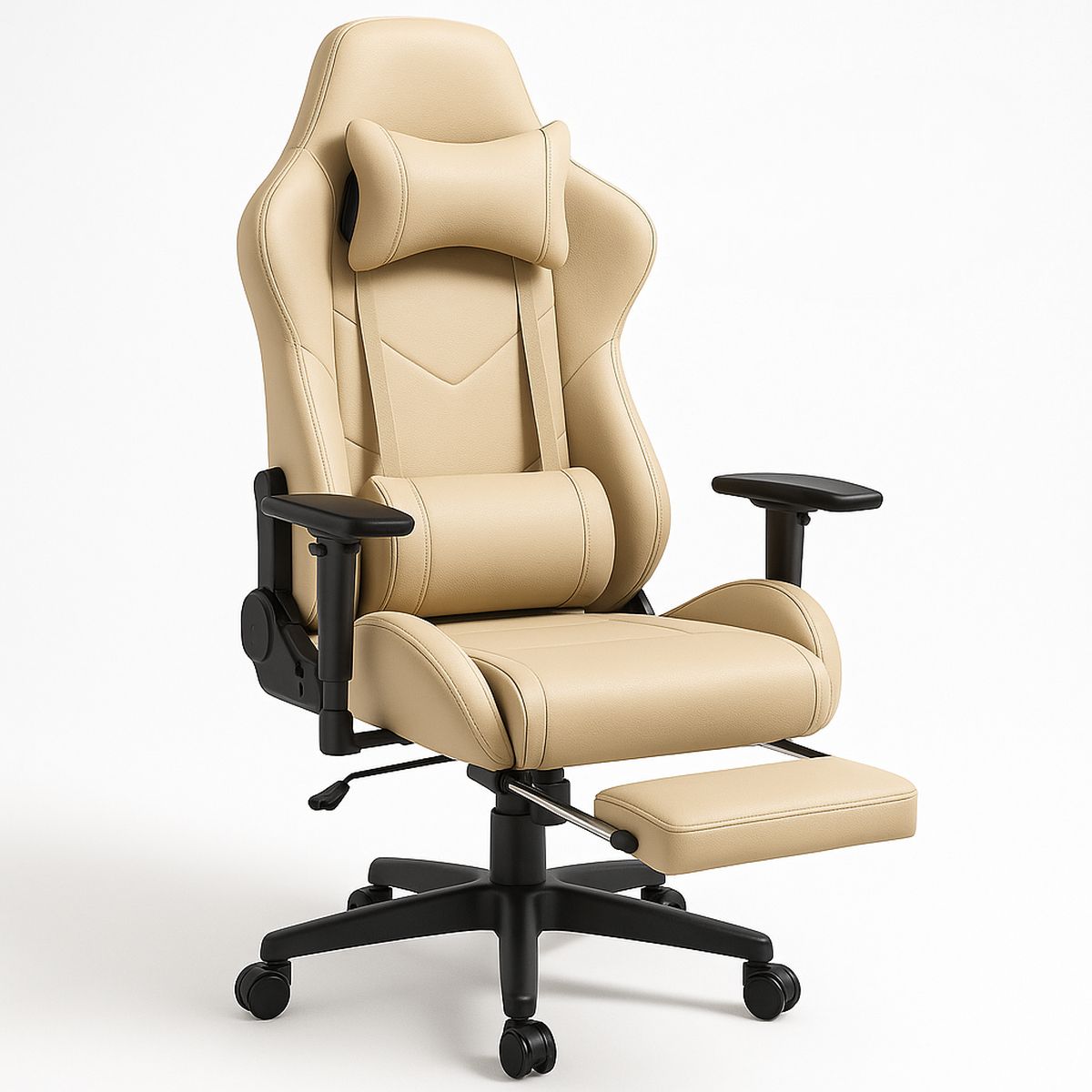 Gaming-Stuhl Verstellbar Kunstleder Metall Beige 130kg