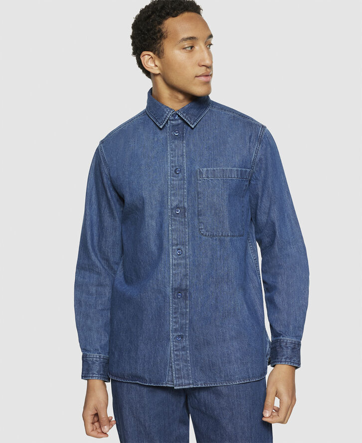 Knowledge Cotton Apparel Loose denim shirt - GOTS/Vegan Dark blue denim