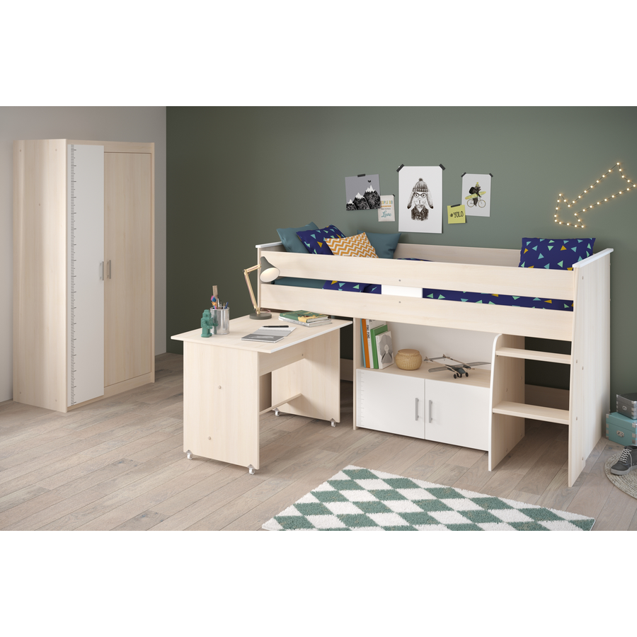 Parisot Multifunktionsbett mit Kleiderschrank Charly 5 Akazie-Weiß Akazie  Weiß