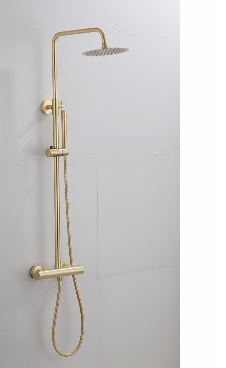 Saniclear Brass opbouw regendouche geborsteld messing / mat goud 20cm hoofddouche staaf handdouche