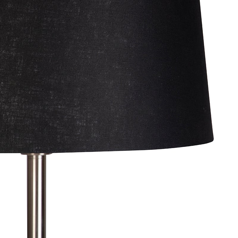 QAZQA - Moderne staande lamp, staal, zilver, mat nikkel met zwarte kap, 45 cm - Simplo, woonkamer, slaapkamer - textiel, langwerpig, rond - LED-compatibel, E27