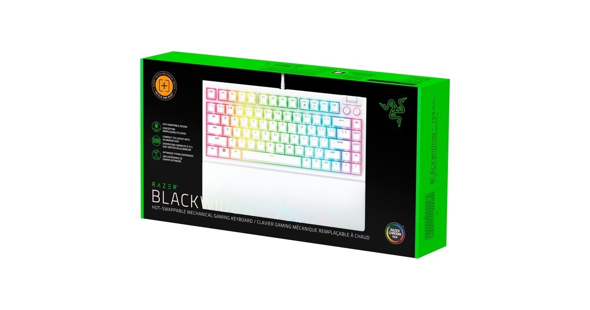 RazerBlackWidow V4 75%, gaming toetsenbord  (Wit, US lay-out, Razer Orange, RGB leds, TKL, Doubleshot ABS, Hot-swappable)