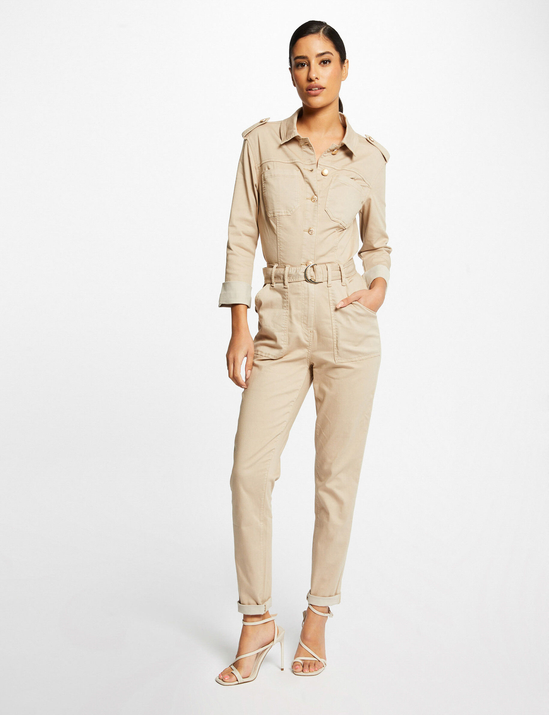 Combinaison droite ceinturée beige femme - beige