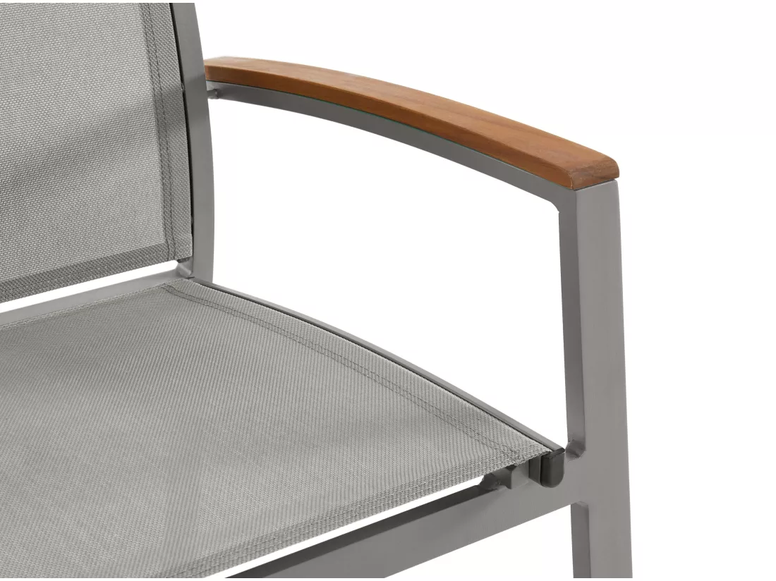 Lot de 2 fauteuils de jardin empilables en aluminium et textilène - Taupe et accoudoirs acacia - TAIPIVAI de MYLIA
