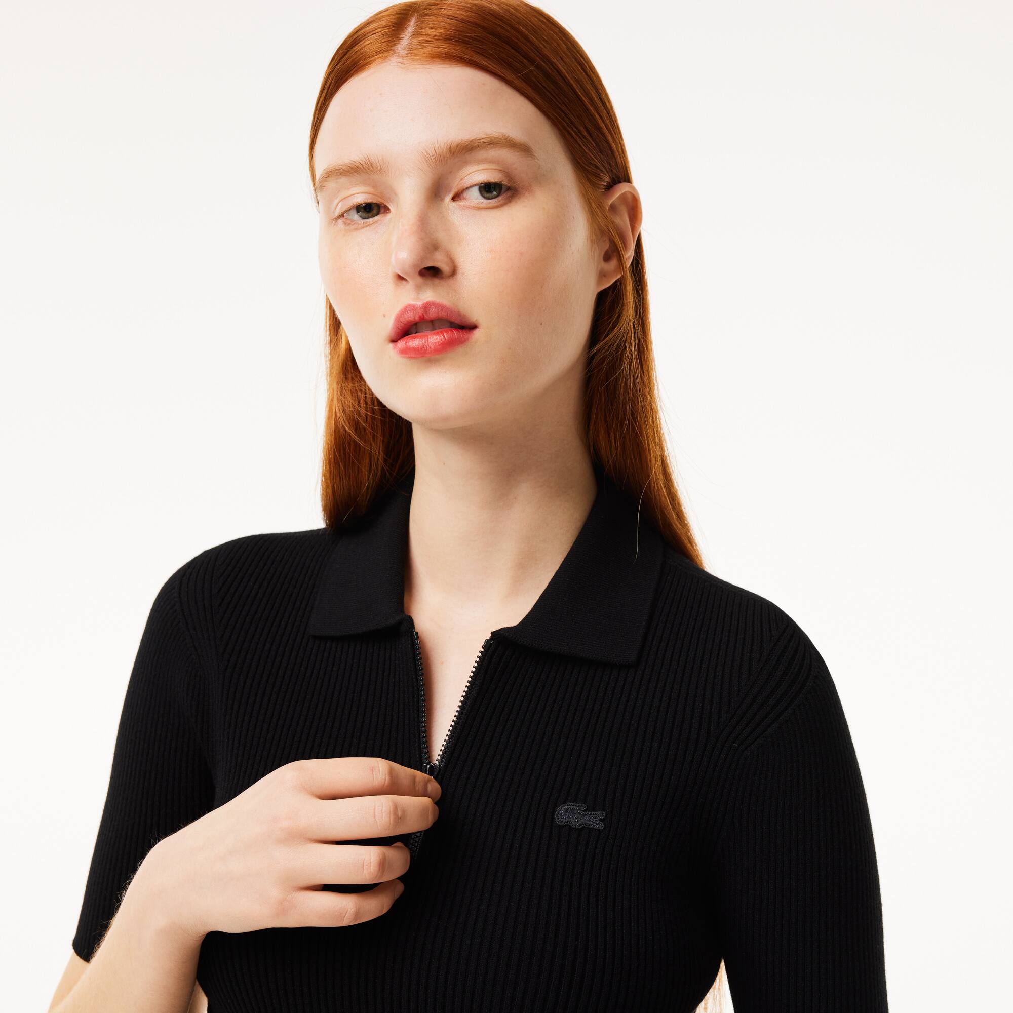 Damen LACOSTE Poloshirt mit Reißverschluss Pullover - Schwarz - Lacoste - Damen