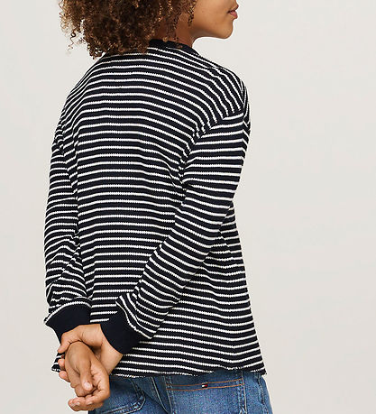 Tommy Hilfiger Bluse - Flag Mini Waffle - Blåe/White Stripes