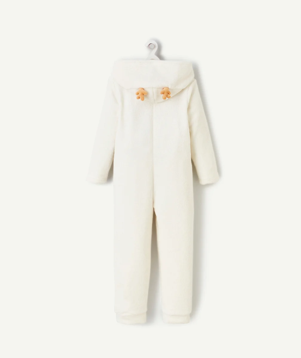 SURPYJAMA DE NOËL FILLE EN FIBRES RECYCLÉES ÉCRU AVEC CAPUCHE ET OREILLES DE CERF