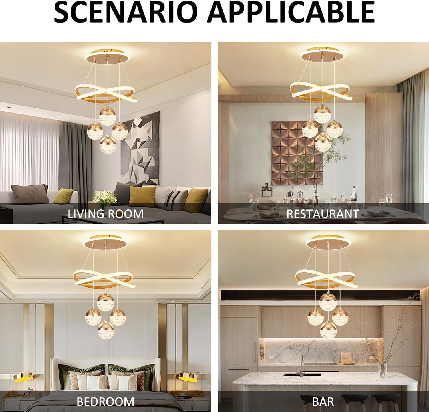 Gold Acryl Kronleuchter Ring Moderne Led Kristall Küche Insel Leuchte Decke Hängen 3 Ball Dimmbare Deckenleuchten Led Pendelleuchte mit Fernbedienung Studie Büro Pendelleuchte(Gold,Regular styl