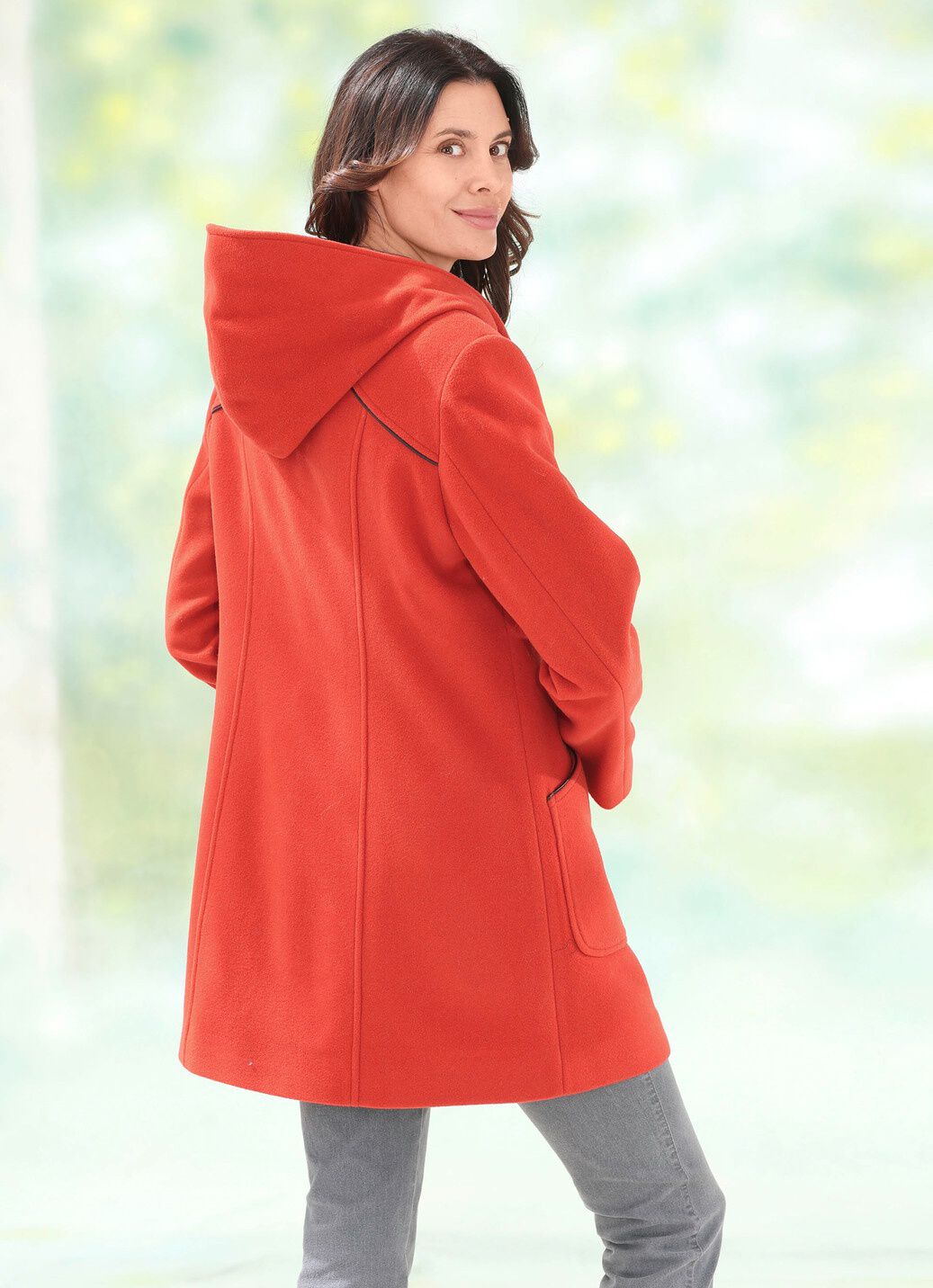 Longjacke mit Nappaleder-Imitatpaspelierungen