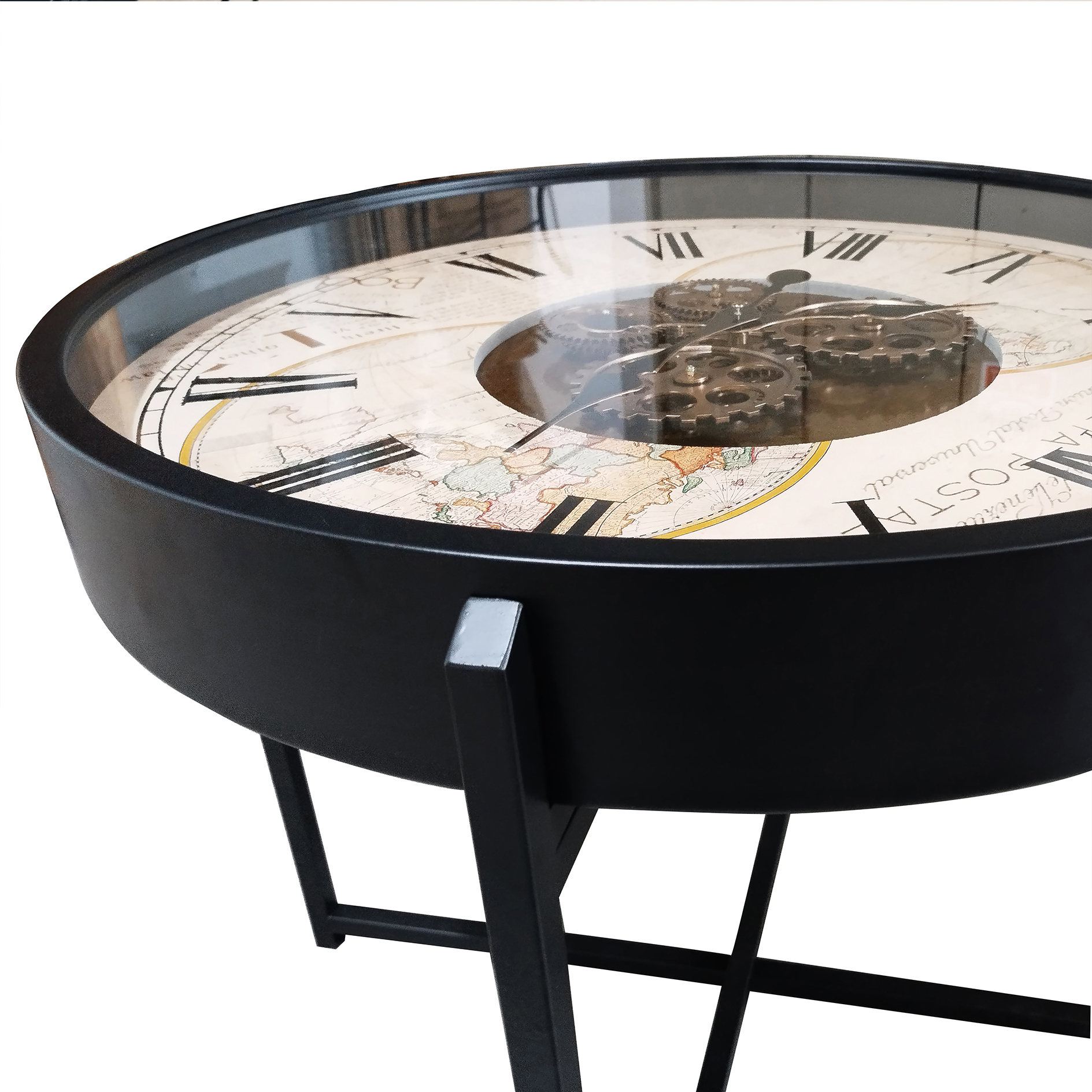 Couchtisch - schwarz-beige - mit Uhr - Ø 72 cm