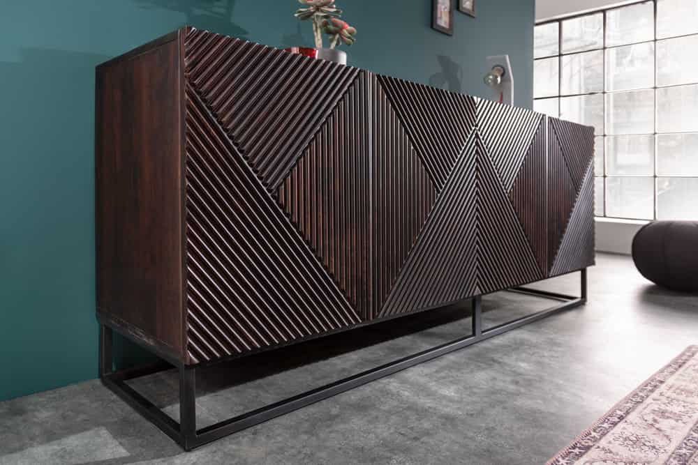 Massives Sideboard CREATIVO 180cm Mangoholz aufwändige 3D Front Retro Design