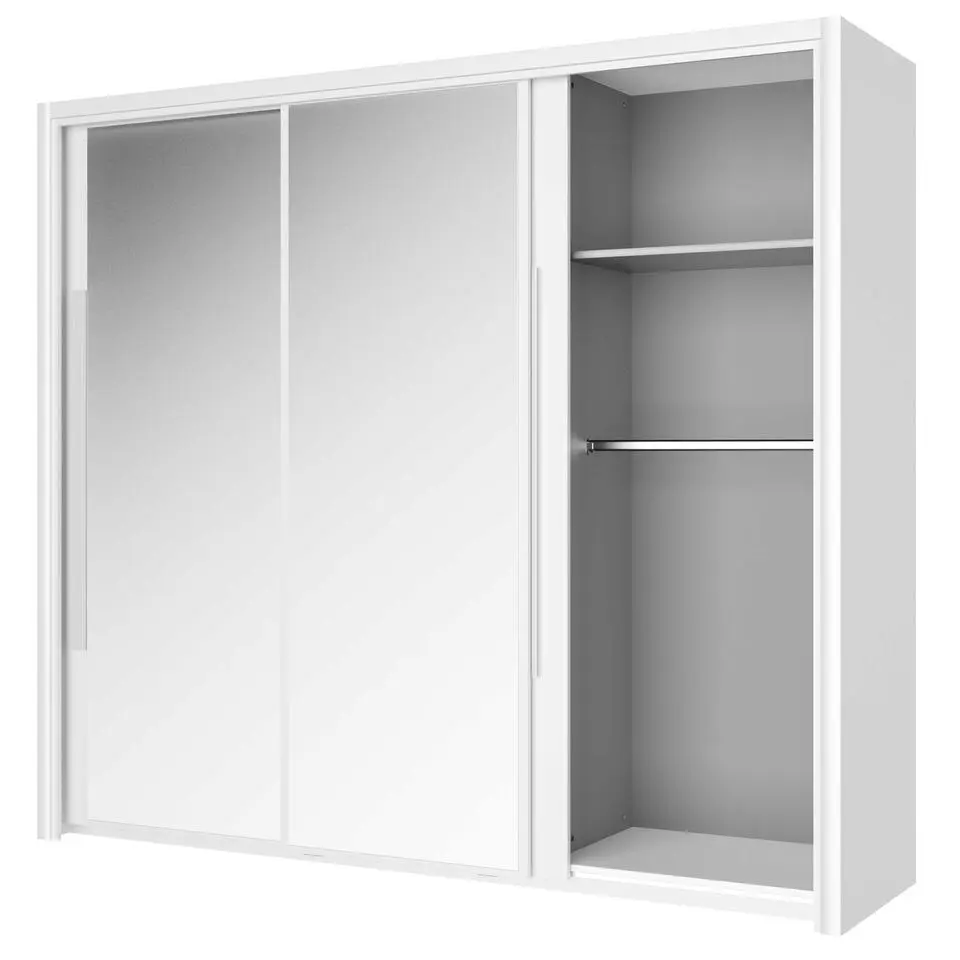 Kledingkast Cody 231cm met 3 schuifdeuren & spiegel - wit
